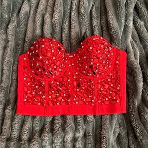 Embellished Red Bustier Top